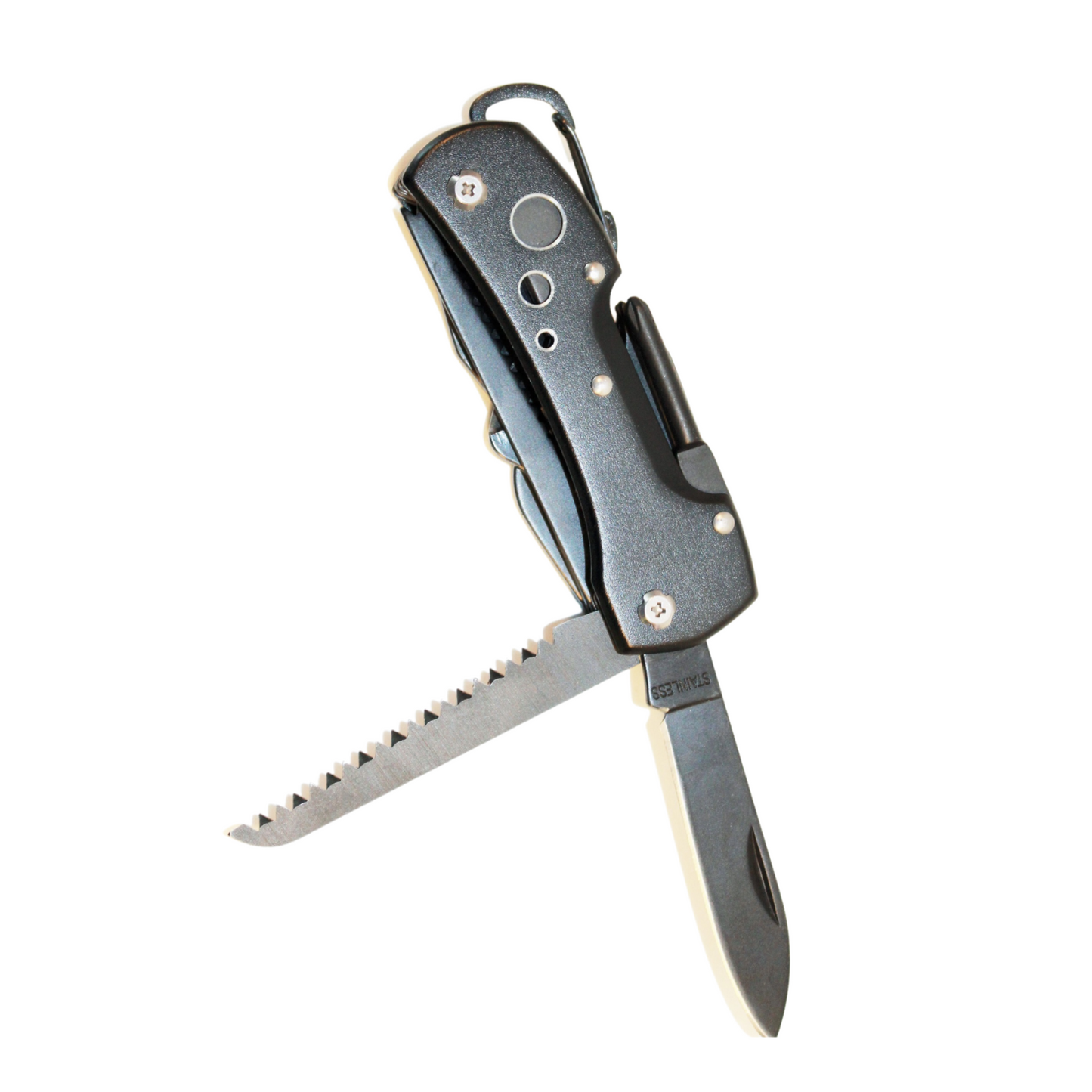 Grey clip-on Universal Gadget Pocket Tool with knife & saw blades